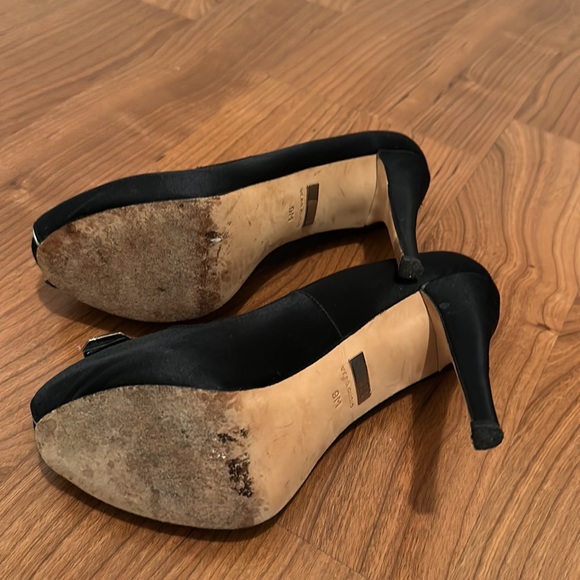 Badgley Mischka black satin heels gem detail 9 - Picture 7 of 8